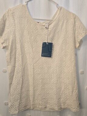Market & Spruce Cream Short-Sleeve Lace Top Size Xl Nwt!